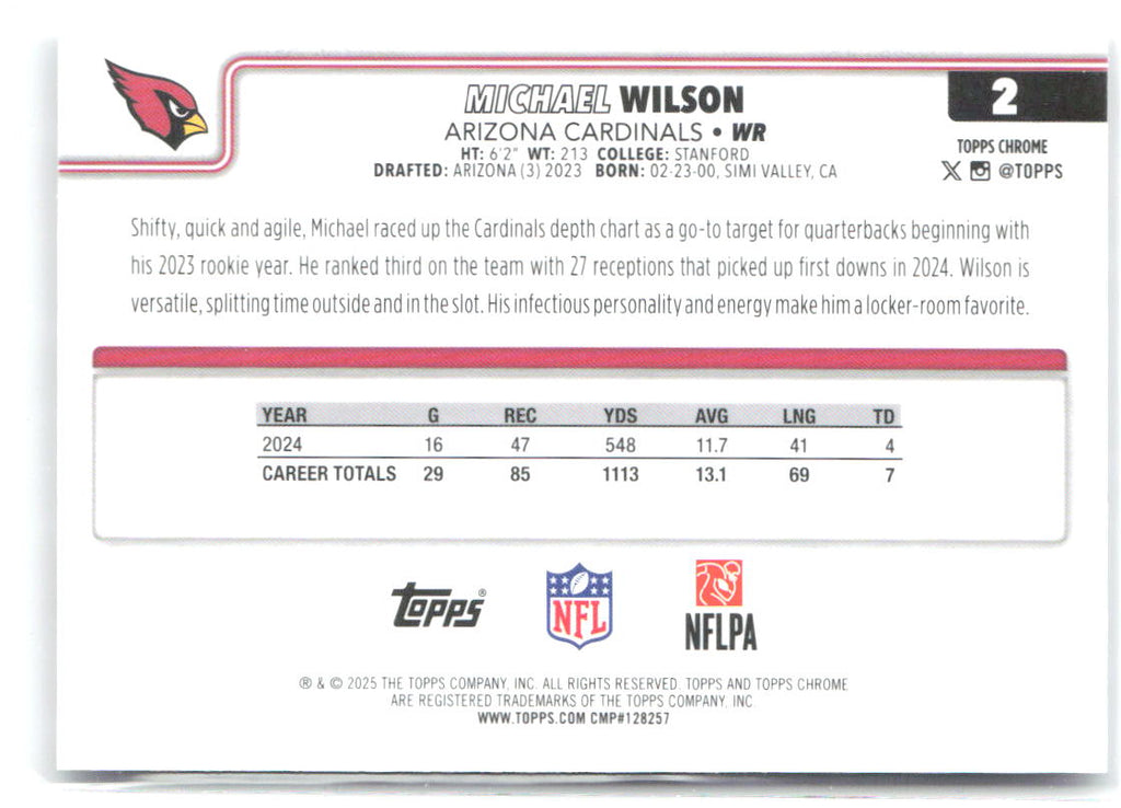 Michael Wilson Topps Chrome - Ray Wave Refractor 2 2025 Arizona Cardinals