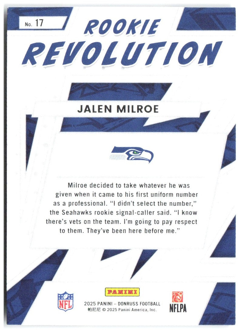 Jalen Milroe Donruss - Rookie Revolution 17 2025 Seattle Seahawks