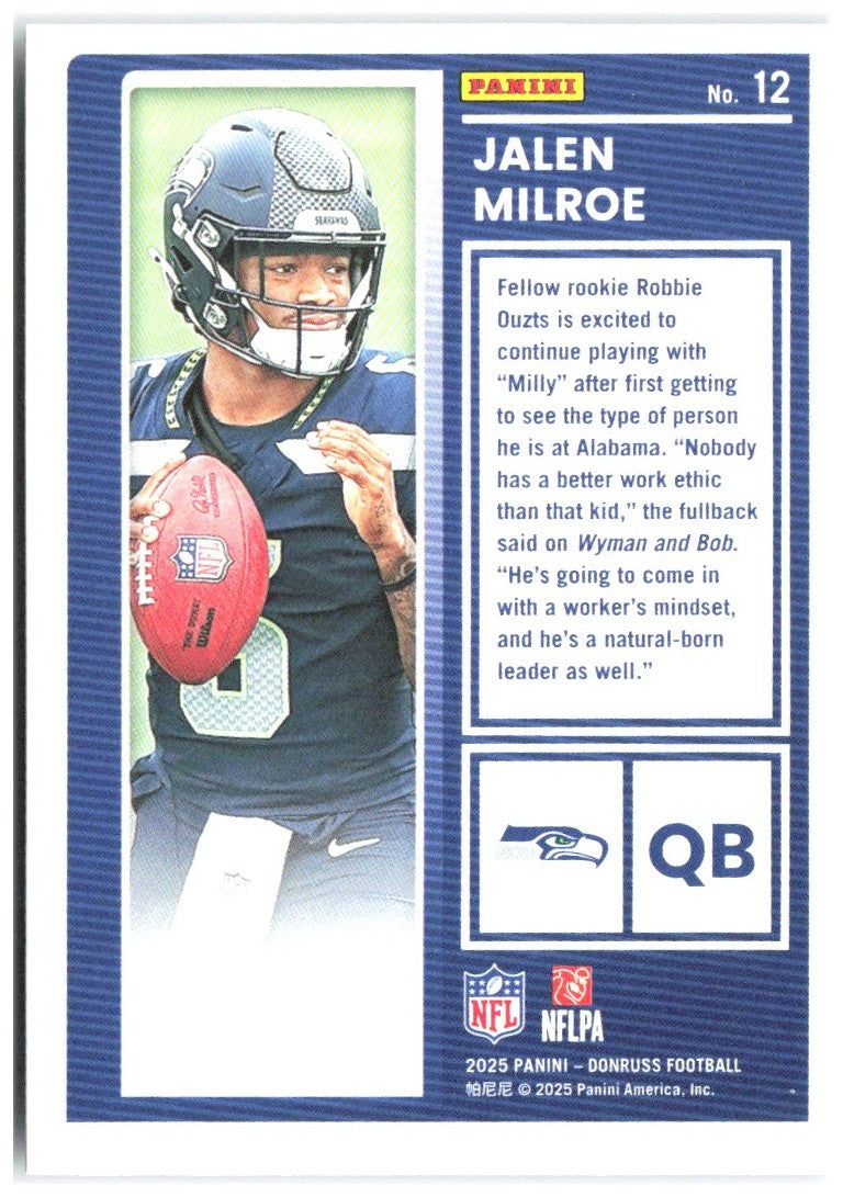 Jalen Milroe Donruss - The Rookies 12 2025 Seattle Seahawks