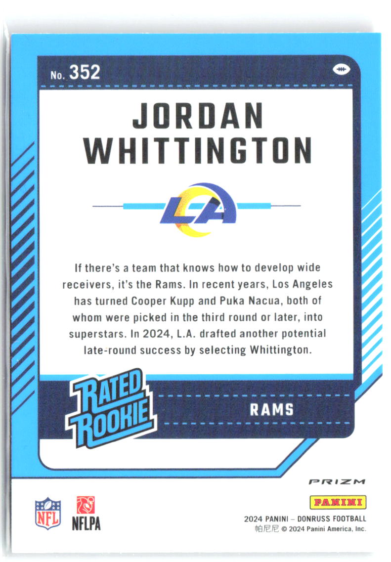 Jordan Whittington Donruss - Optic Rated Rookies Red and Green 352 2024 Rams