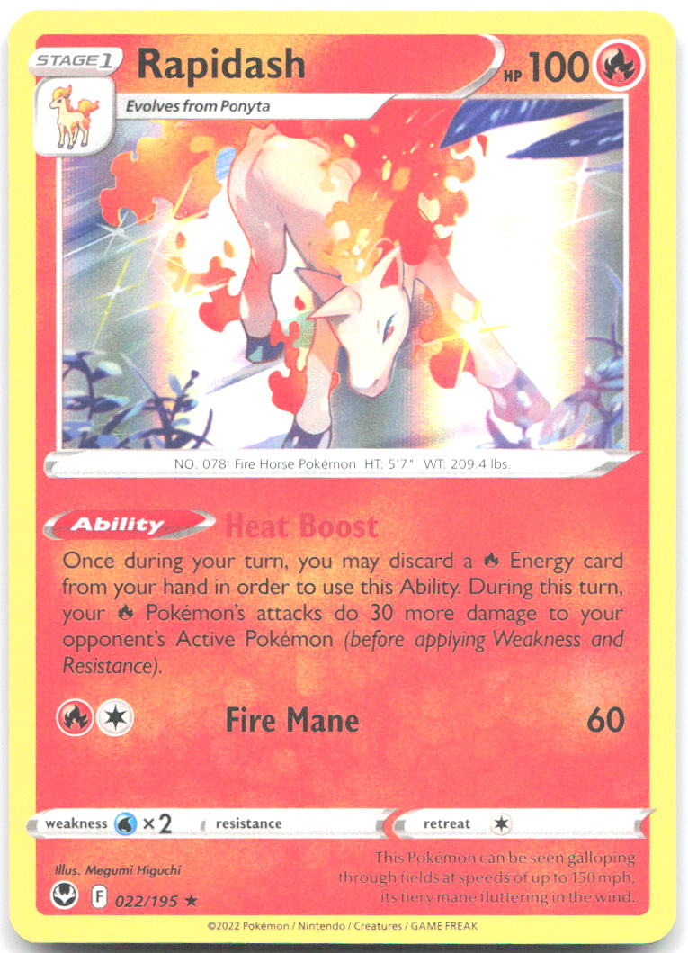 Rapidash Holo Rare SWSH12 Silver Tempest 022/195 NM Megumi Higuchi