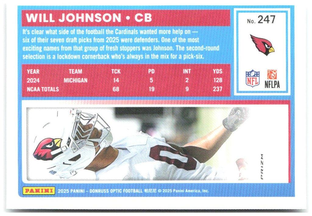 Will Johnson Donruss Optic - Holo 247 2025 Arizona Cardinals