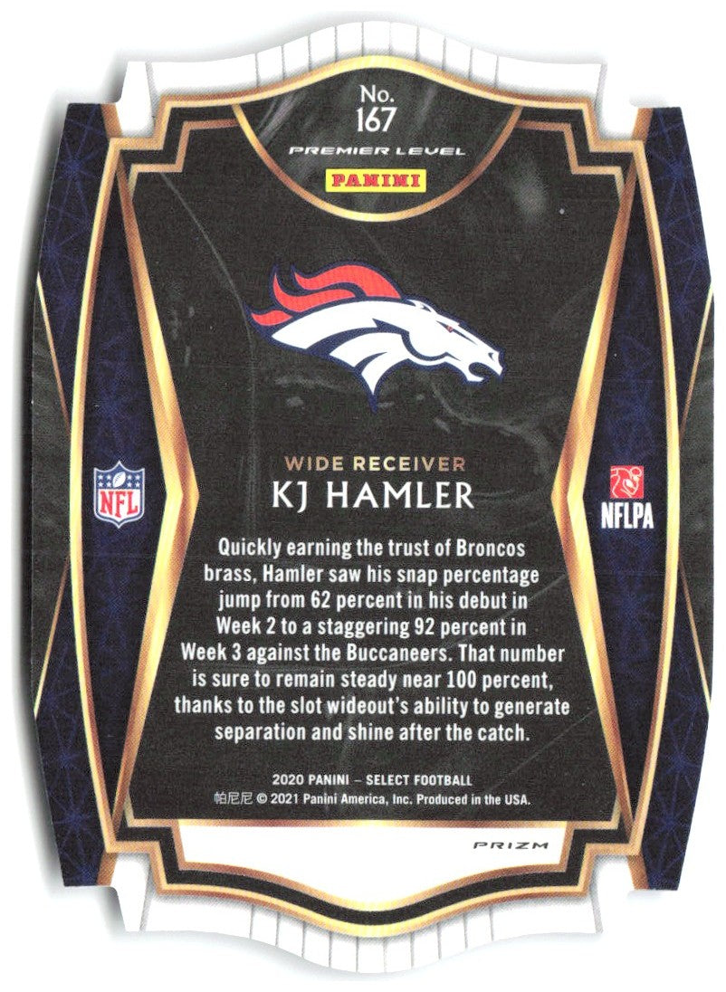 KJ Hamler Panini Select - Tri-Color Prizm Die Cut 167 2020 Denver Broncos