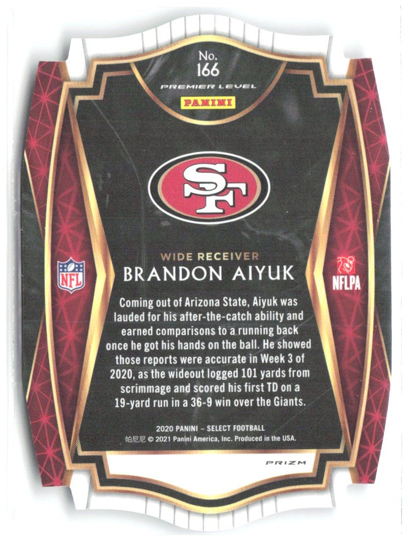 Brandon Aiyuk Panini Select - White Prizm Die Cut 166 2020 San Francisco 49ers
