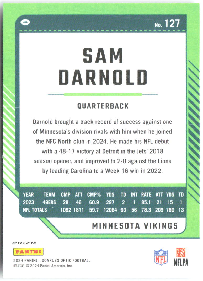 Sam Darnold Donruss Optic - Holo 127 2024 Minnesota Vikings