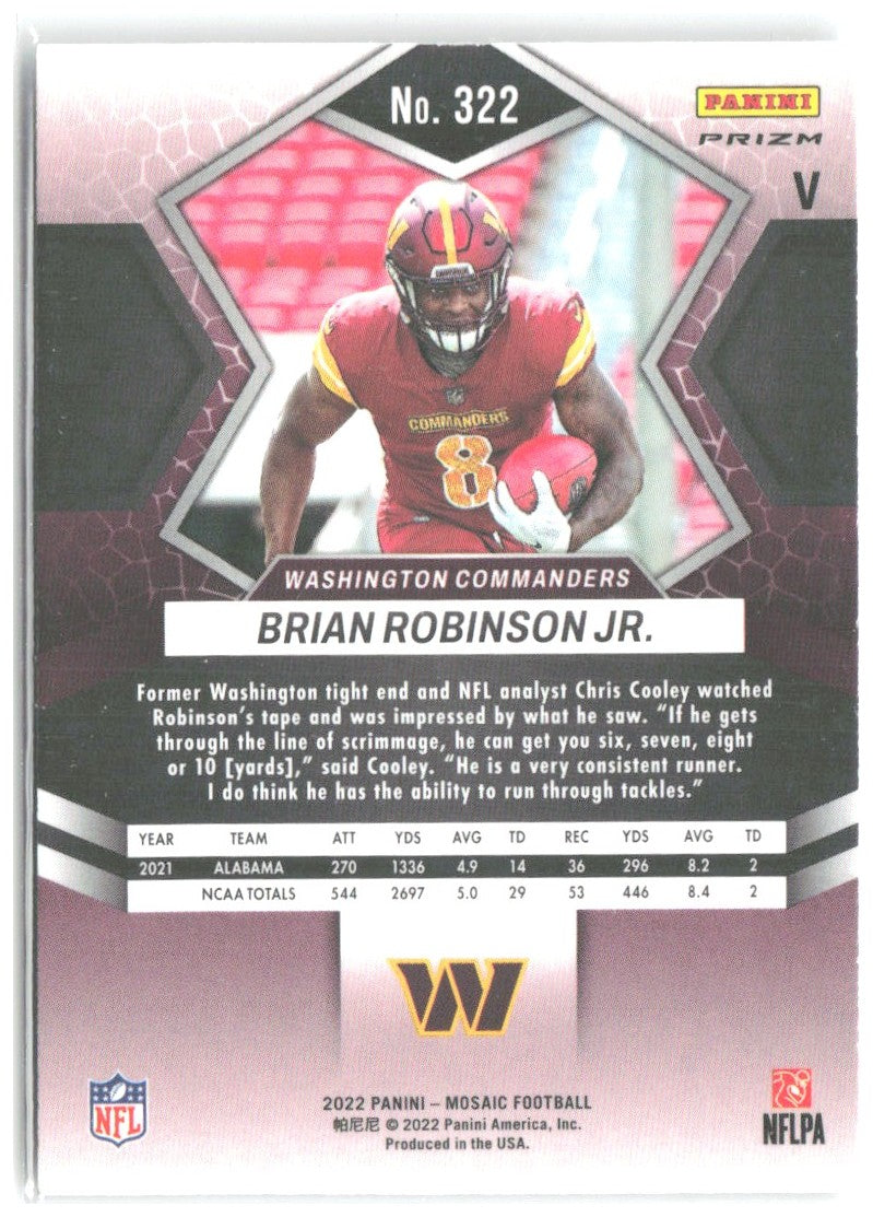 Brian Robinson Jr. Mosaic - Rookie Variations Silver 322 2022 Commanders "V"