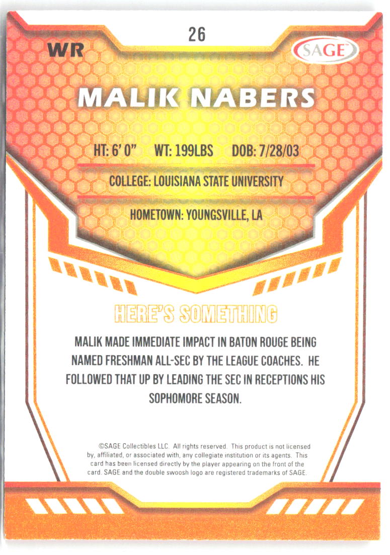 Malik Nabers SAGE HIT 26 2024 LSU Tigers
