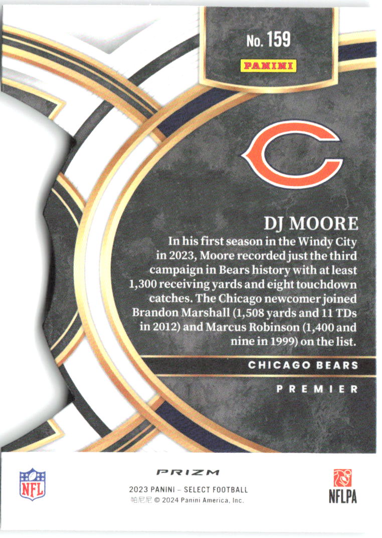 DJ Moore Panini Select - Black and Green Prizms Die Cuts 159 2023 Chicago Bears