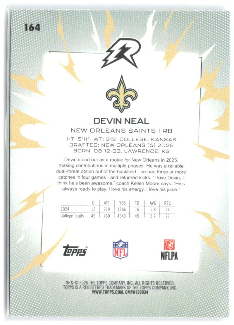 Devin Neal Topps Resurgence 164 2025 New Orleans Saints RC