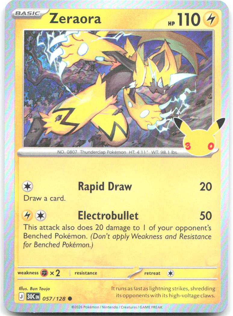 Zeraora Holo Common ME 30th Celebration 057/128 NM Bun Toujo