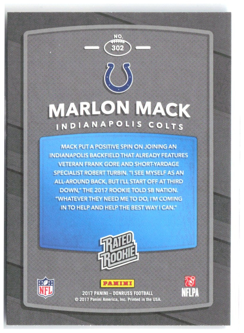 Marlon Mack Donruss 302 2017 Indianapolis Colts RC