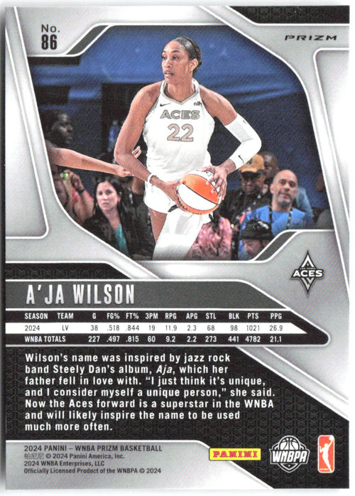A'ja Wilson Panini Prizm WNBA - Ice Prizms 86 2024 Las Vegas Aces