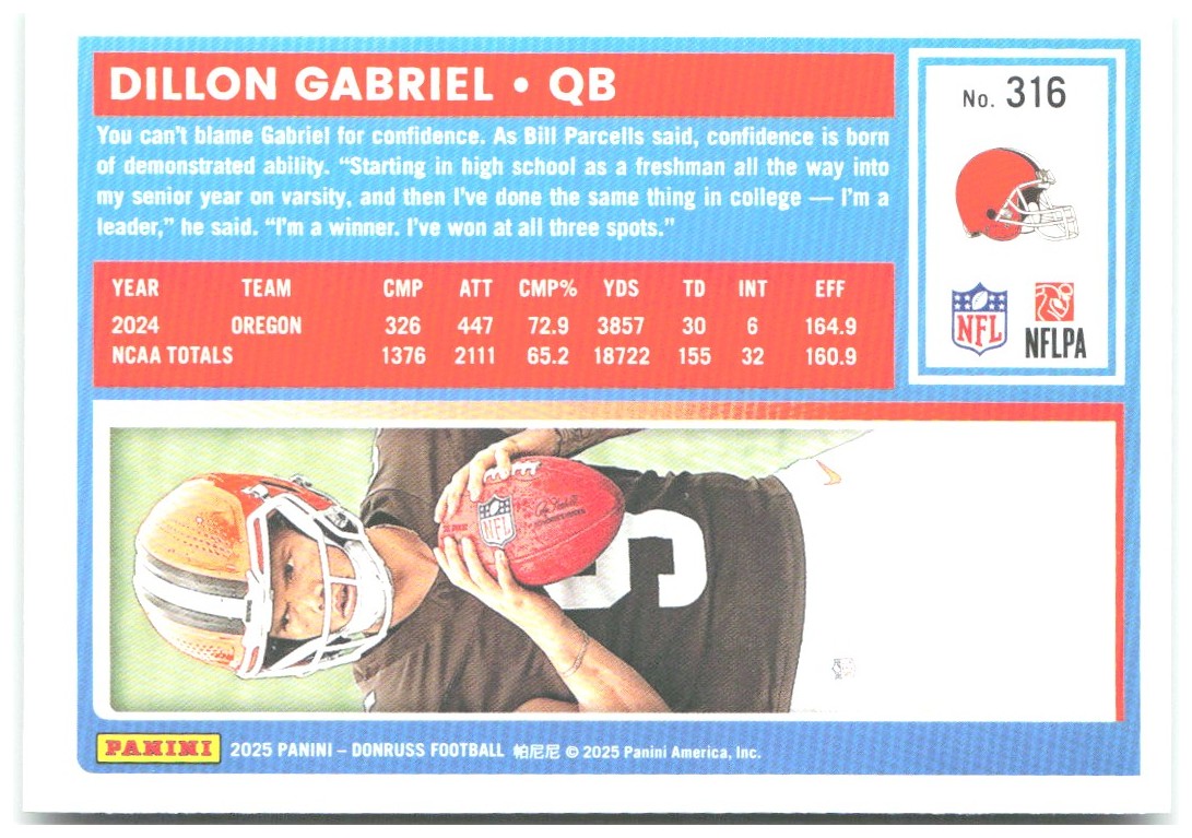 Dillon Gabriel Donruss - Press Proofs Green 316 2025 Cleveland Browns