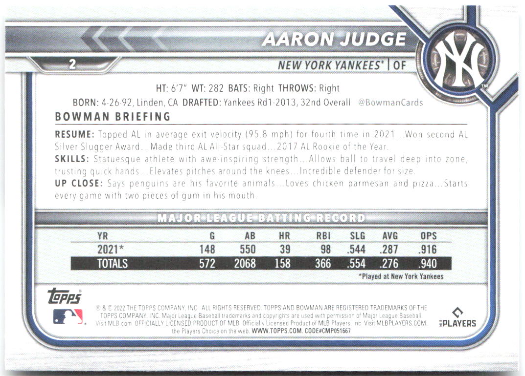 Aaron Judge Bowman 2 2022 New York Yankees