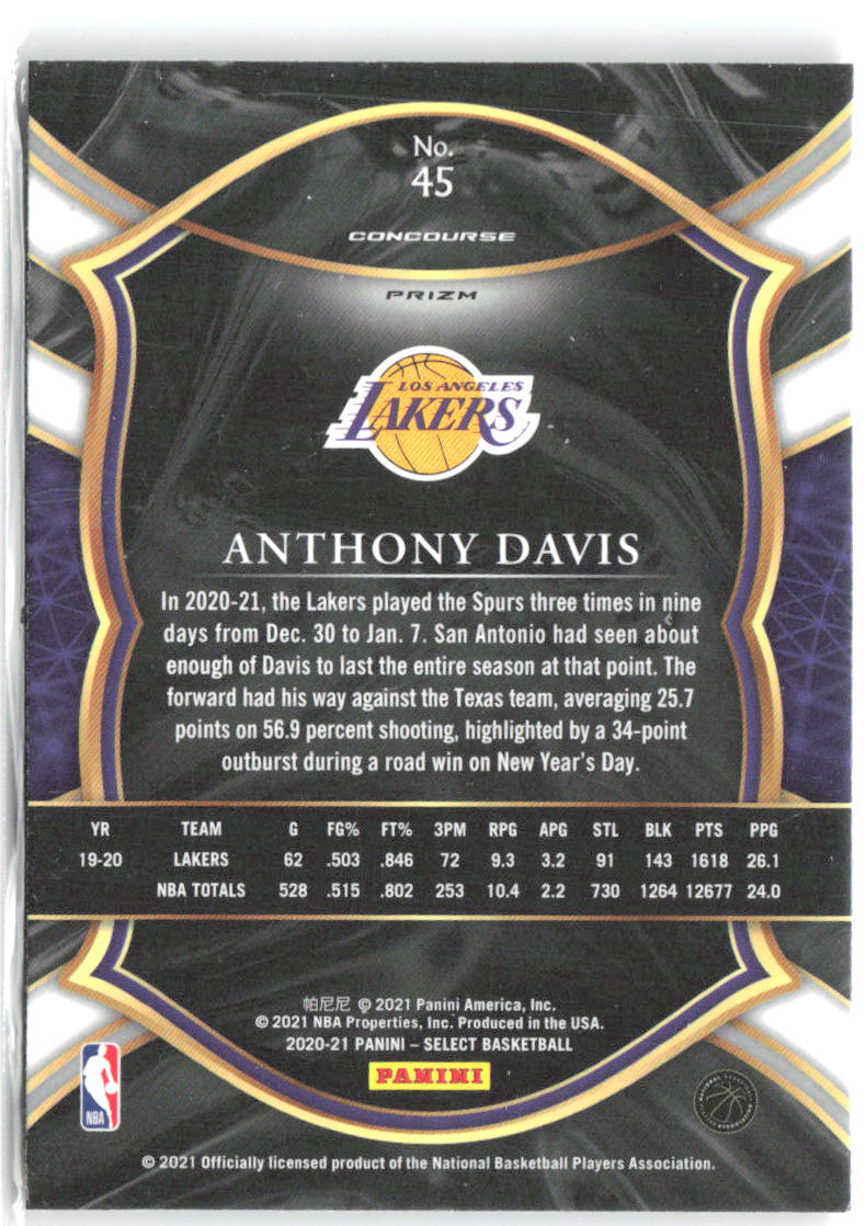 Anthony Davis Panini Select Red White Orange Flash 45 2020-21 Los Angeles Lakers