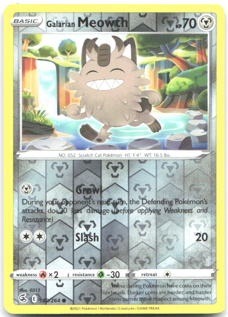 Galarian Meowth Reverse Holo Common SWSH08 Fusion Strike 180/264 NM 0313