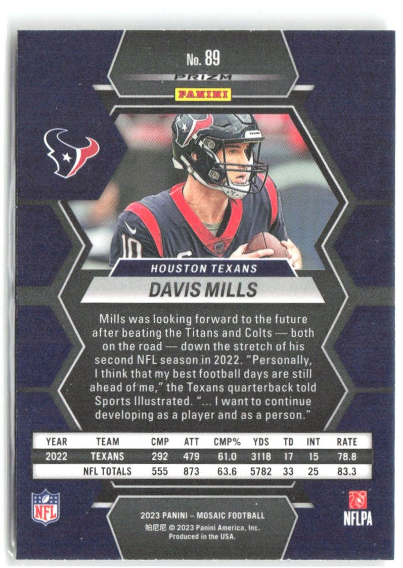 Davis Mills Panini Mosaic - Reactive Yellow Mosaic 89 2023 Houston Texans