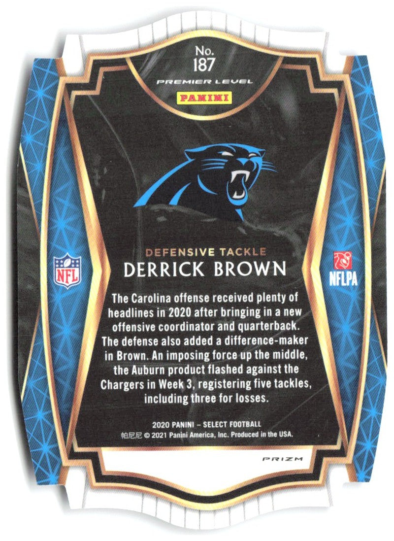 Derrick Brown Panini Select - Purple Prizm Die Cut 187 2020 Carolina Panthers