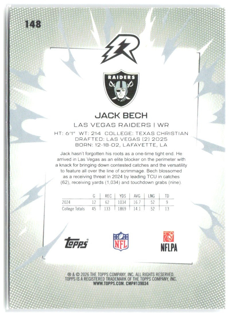 Jack Bech Topps Resurgence 148 2025 Las Vegas Raiders RC
