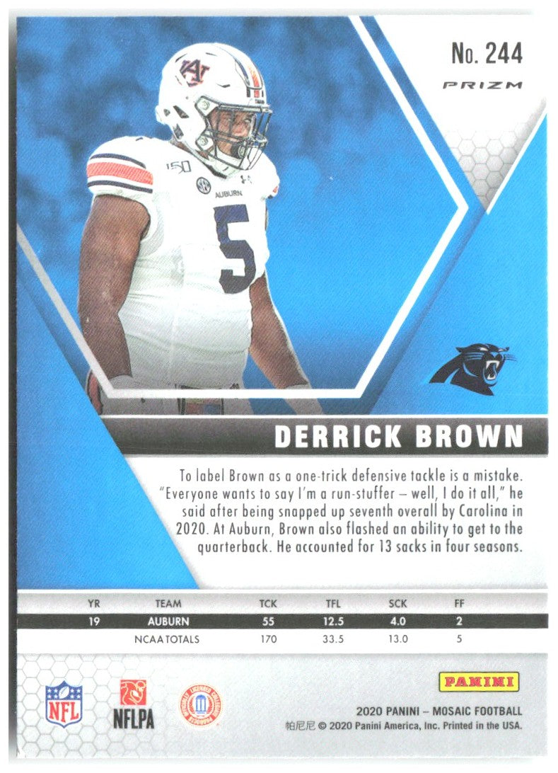 Derrick Brown Panini Mosaic - Prizm Green 244 2020 Carolina Panthers