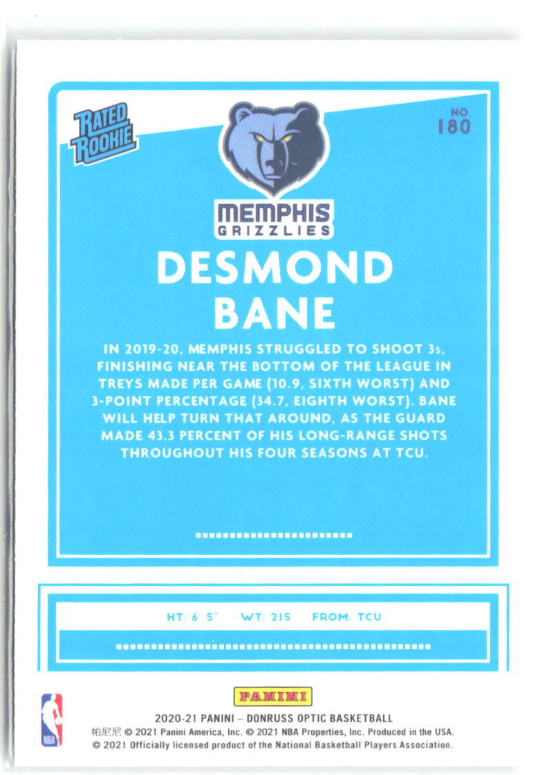 Desmond Bane Donruss Optic 180 2020-21 Memphis Grizzlies RC