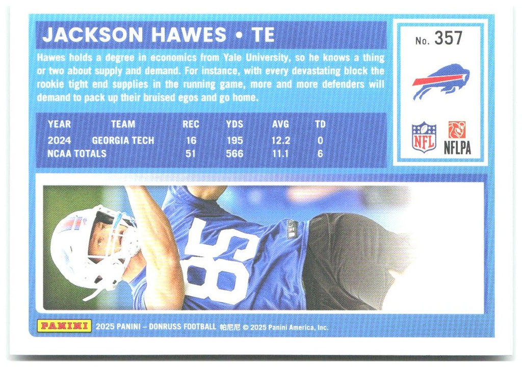 Jackson Hawes Donruss - Press Proofs Green 357 2025 Buffalo Bills