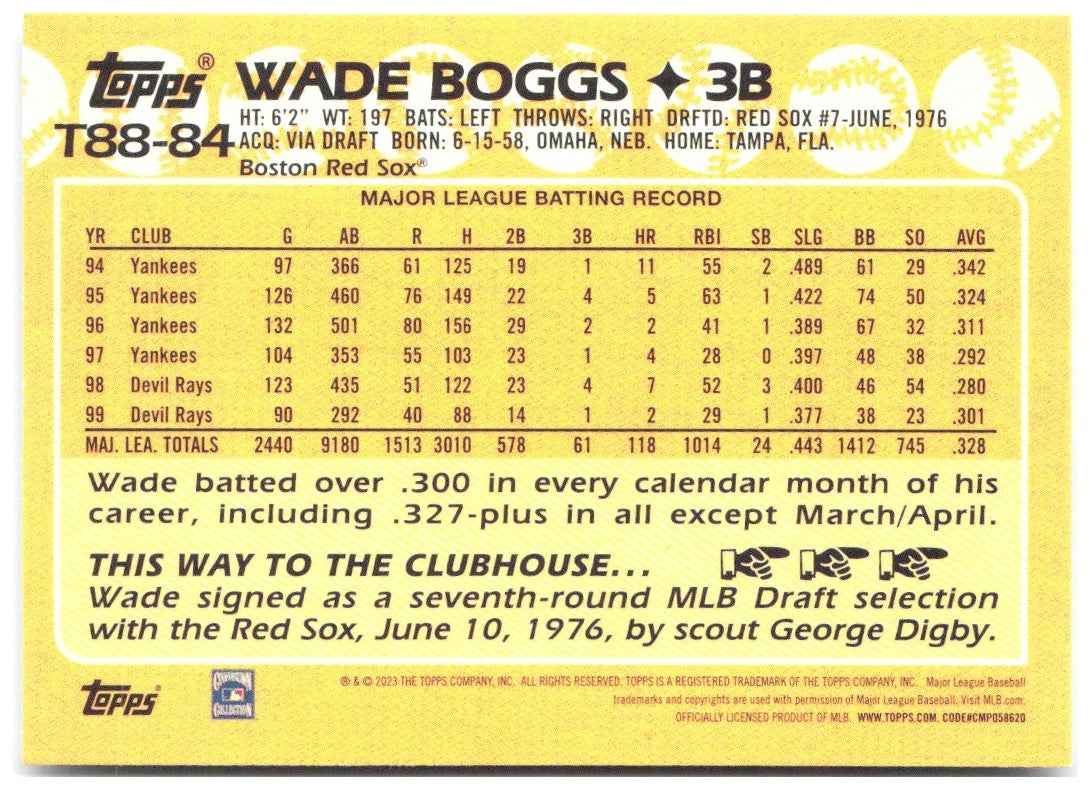 Wade Boggs Topps - 1988 Topps 35th Anniversary (Series One) T88-84 2023 Red Sox