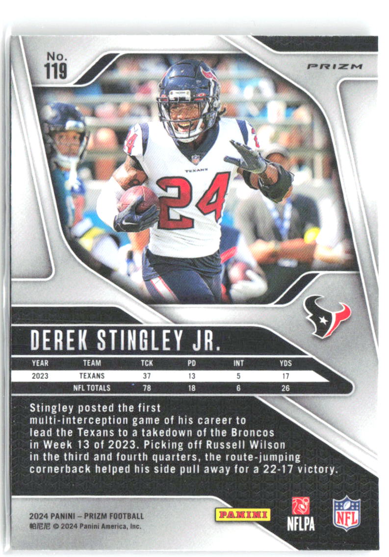 Derek Stingley Jr. Panini Prizm - Silver 119 2024 Houston Texans
