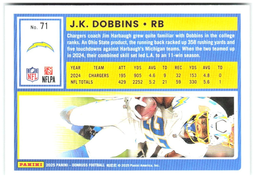 J.K. Dobbins Donruss - Press Proofs Green 71 2025 Los Angeles Chargers