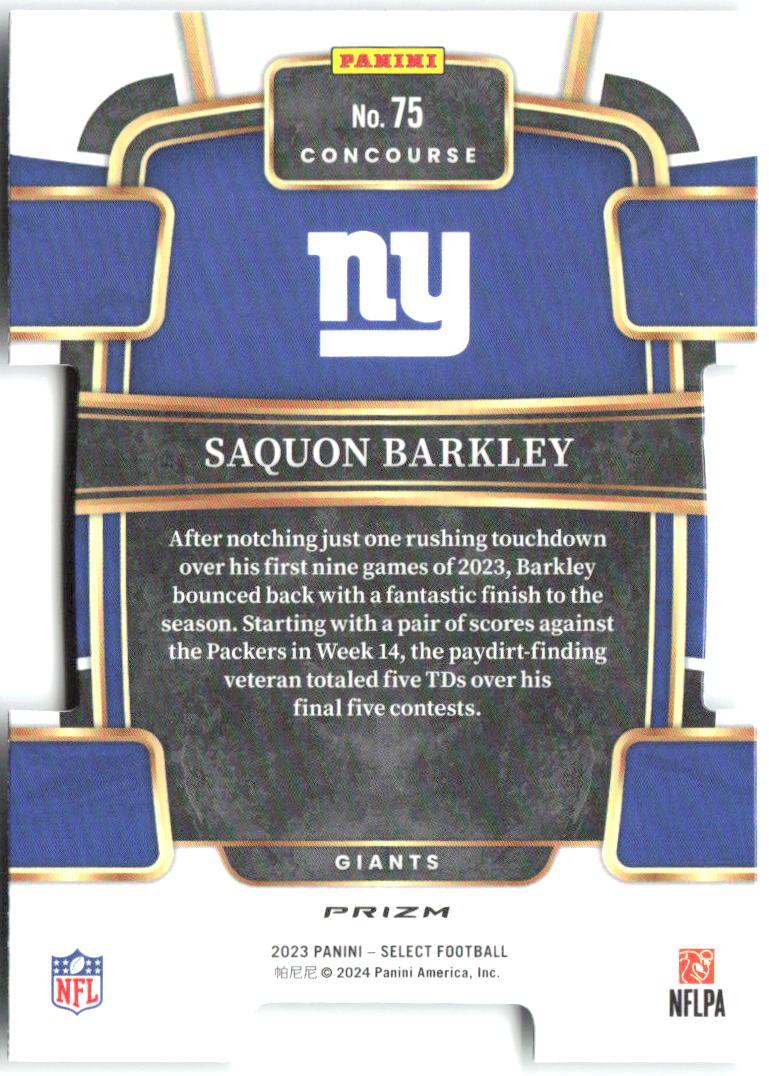 Saquon Barkley Select - Black and Green Prizms Die Cuts 75 2023 New York Giants