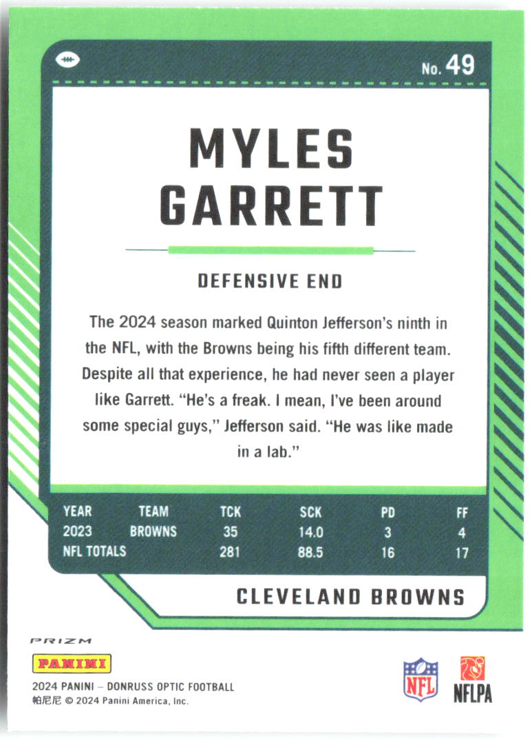 Myles Garrett Donruss Optic - Holo 49 2022 Cleveland Browns
