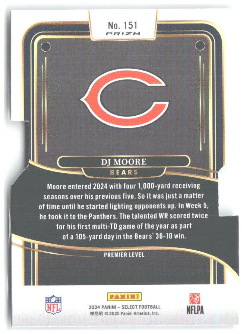 DJ Moore Panini Select - Silver Prizm Die Cut 151 2024 Chicago Bears