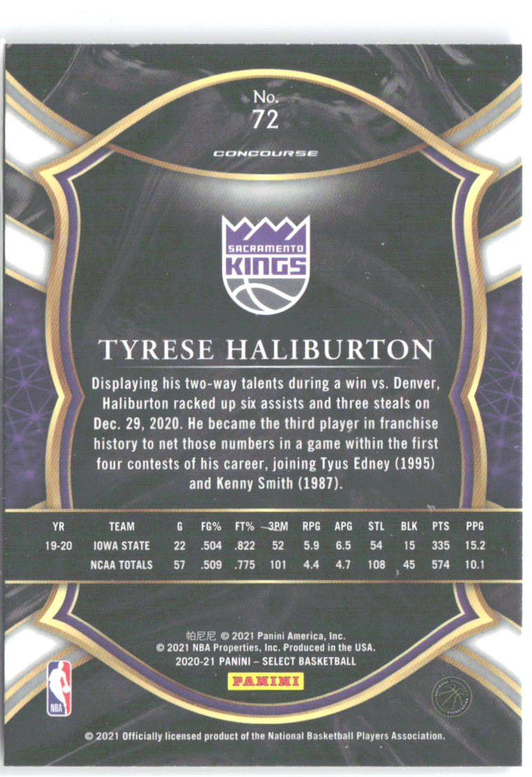 Tyrese Haliburton Panini Select - Blue 72 2020-21 Sacramento Kings