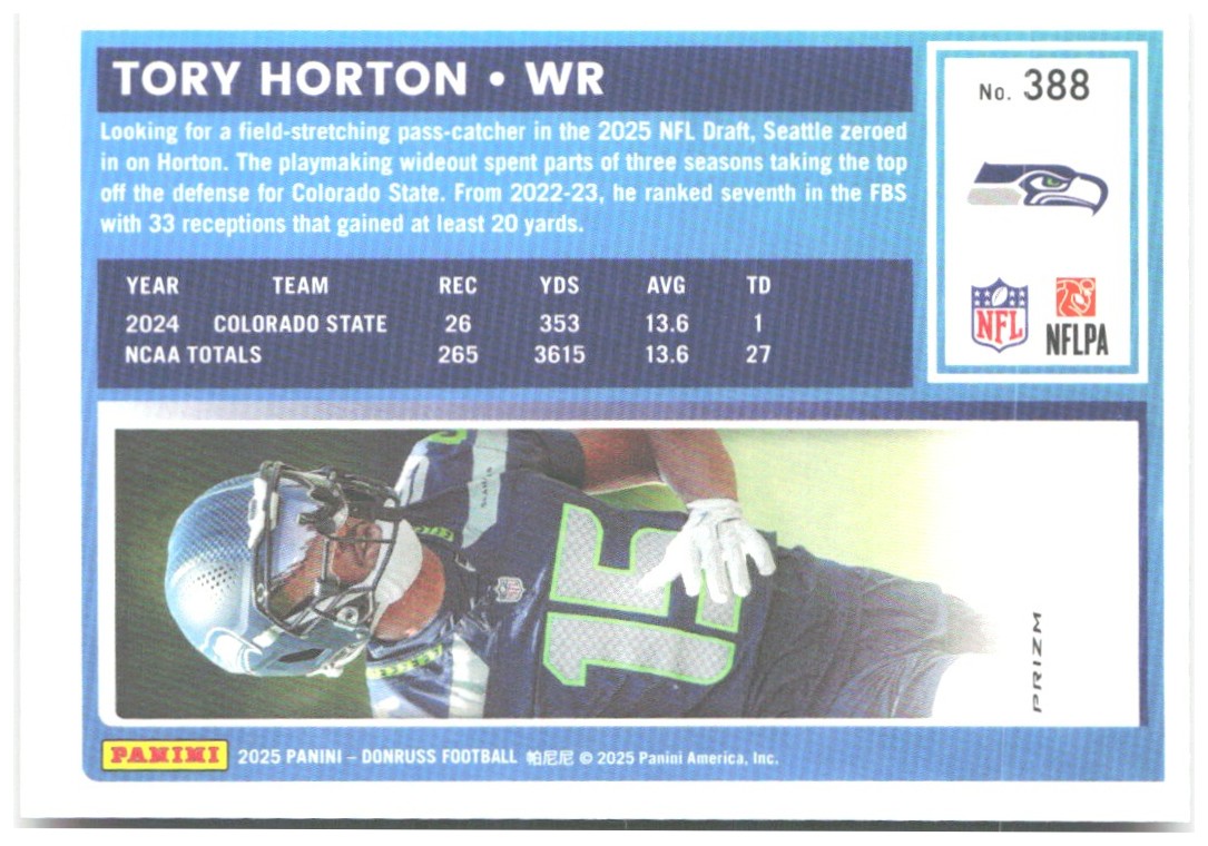 Tory Horton Donruss - Optic Rated Rookies Red Wave 388 2025 Seattle Seahawks