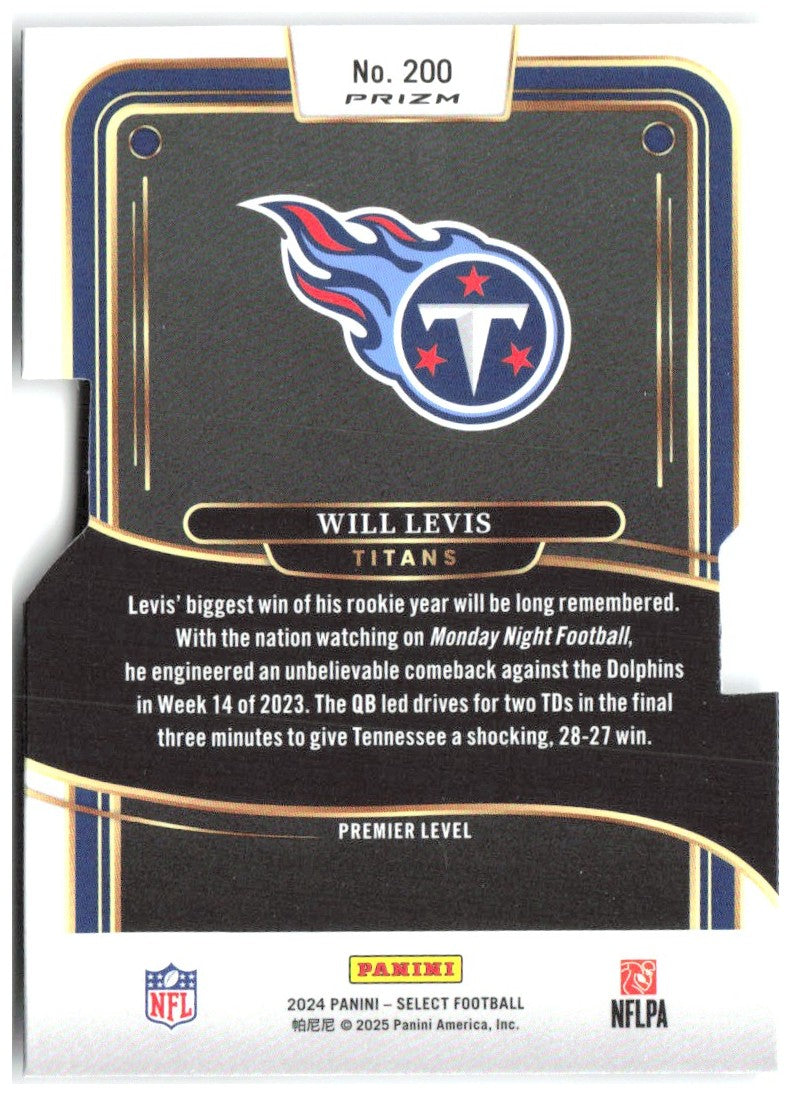Will Levis Panini Select - Silver Prizm Die Cut 200 2024 Tennessee Titans