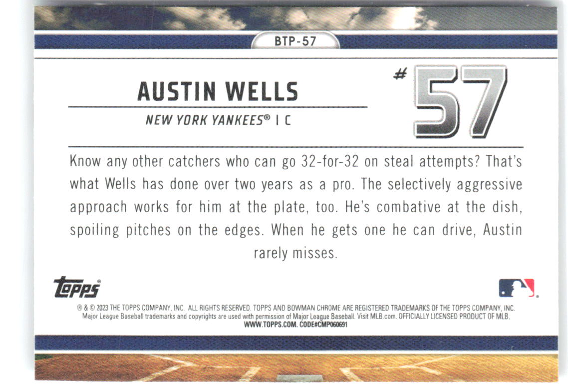 Austin Wells Bowman - Bowman Scouts Top 100 BTP-57 2023 New York Yankees