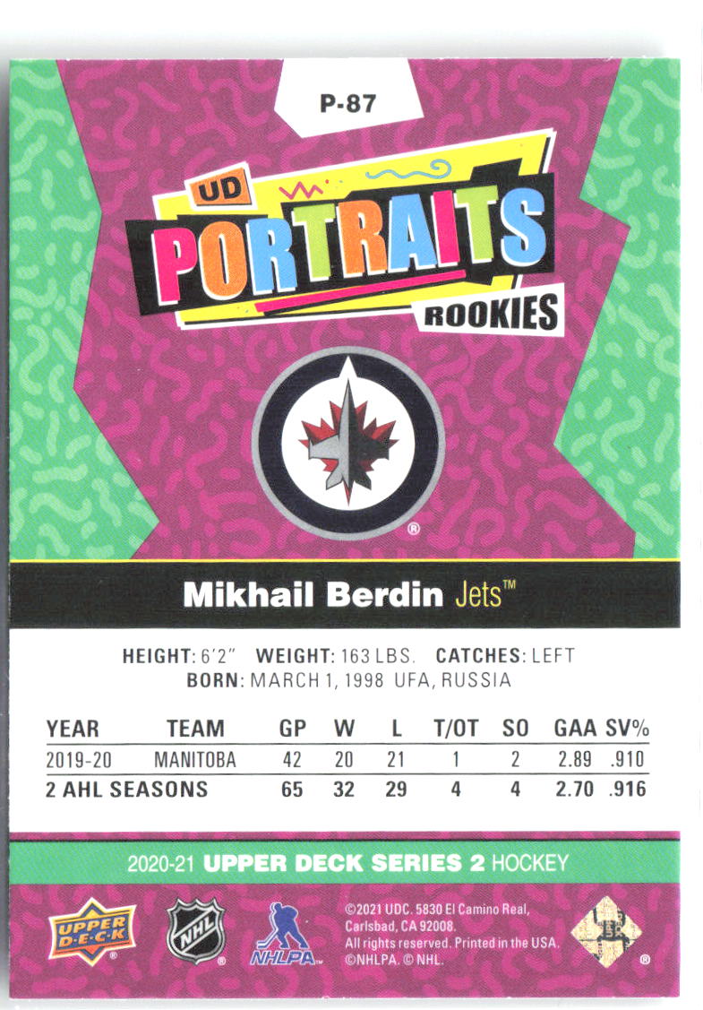 Mikhail Berdin Upper Deck - UD Portraits P-87 2020-21 Winnipeg Jets