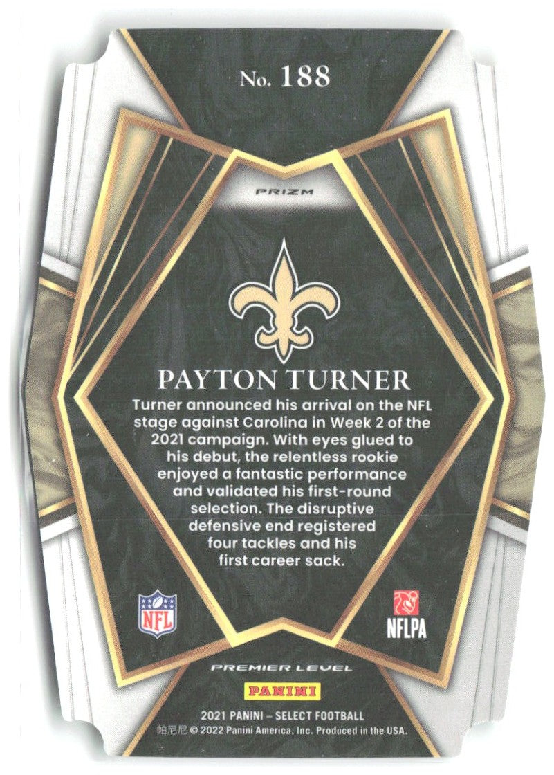 Payton Turner Select Green and Yellow Prizm Die Cut 188 2021 New Orleans Saints
