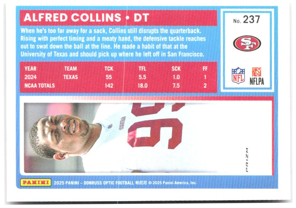 Alfred Collins Donruss Optic - Pink 237 2025 San Francisco 49ers