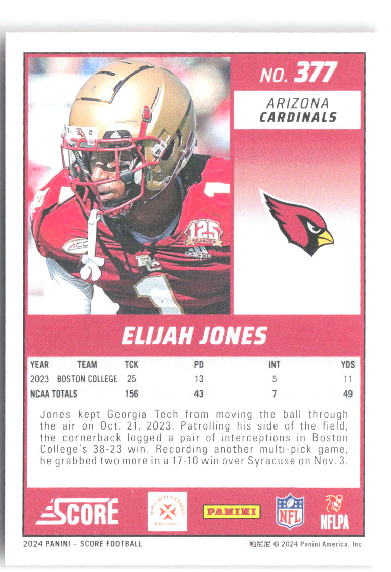 Elijah Jones Score - Red 377 2024 Arizona Cardinals
