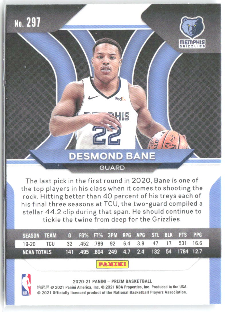Desmond Bane Panini Prizm 297 2020-21 Memphis Grizzlies RC