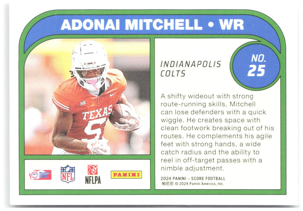 Adonai Mitchell Score - Protential 25 2024 Indianapolis Colts