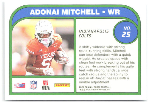 Adonai Mitchell Score - Protential 25 2024 Indianapolis Colts