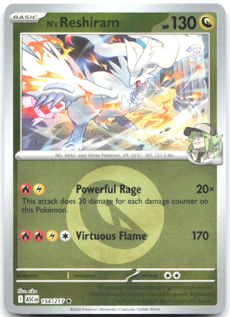 N's Reshiram Energy Symbol Reverse Holo Rare ME Ascended Heroes 154/217 NM rika