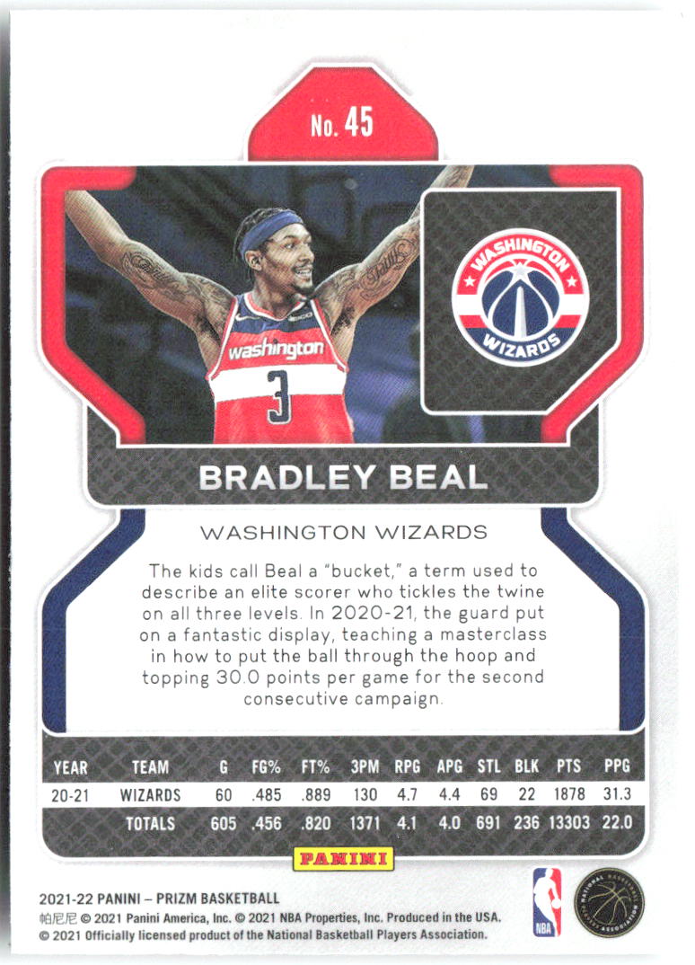 Bradley Beal Panini Prizm 45 2021-22 Washington Wizards
