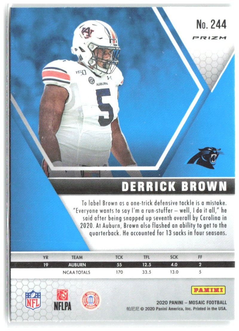 Derrick Brown Panini Mosaic - Prizm Green 244 2020 Carolina Panthers