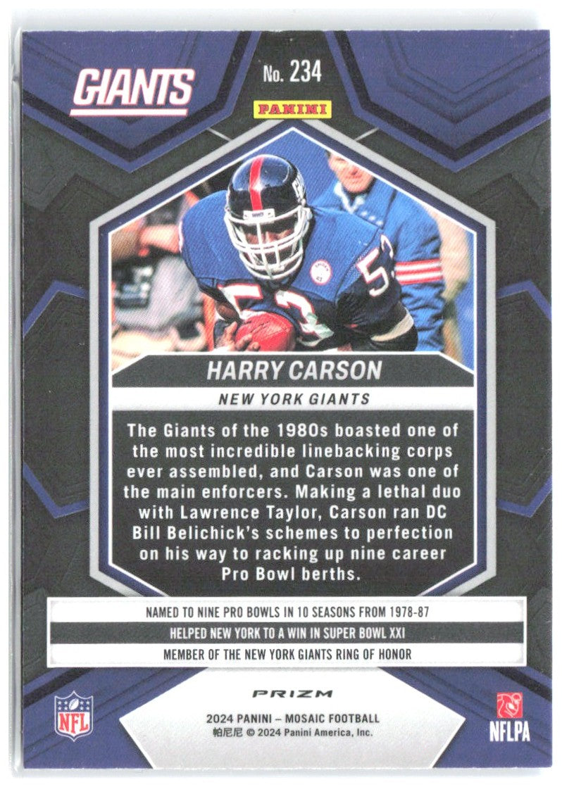 Harry Carson Panini Mosaic - Mosaic Reactive Blue 234 2024 New York Giants