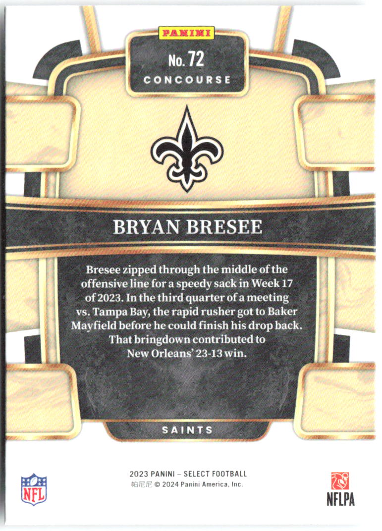Bryan Bresee Panini Select 72 2023 New Orleans Saints RC