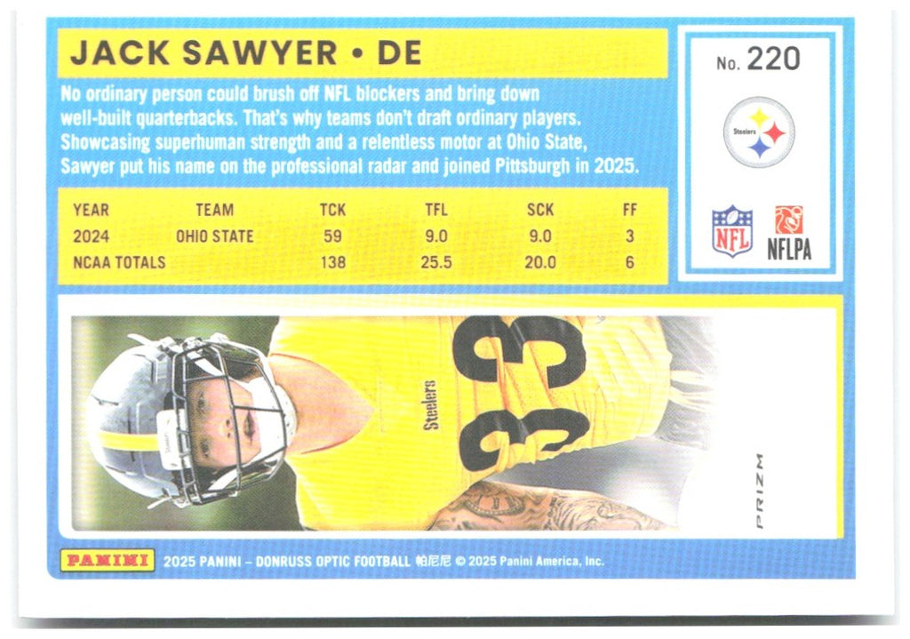 Jack Sawyer Donruss Optic - Purple Shock 220 2025 Pittsburgh Steelers