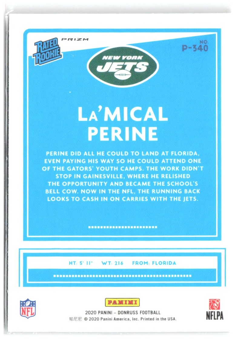 La'Mical Perine Donruss - Optic Preview Red and Green P-340 2020 New York Jets